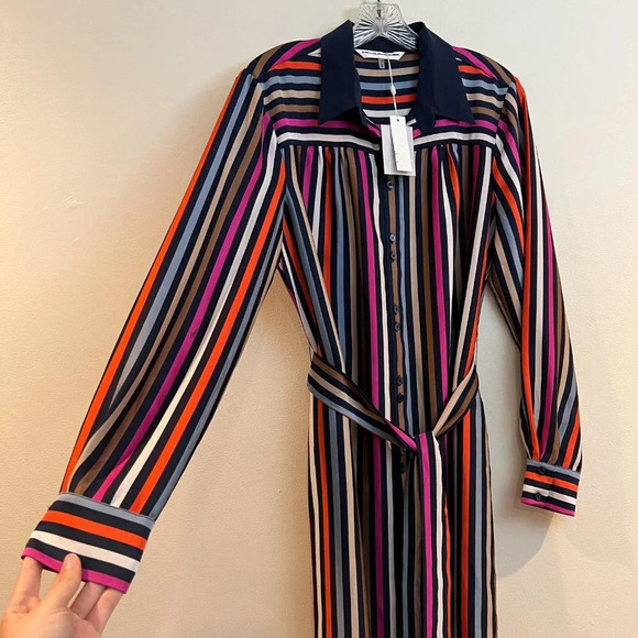 Trina Turk Lamarr Striped Silk Blend Tie Waist Collared Designer Maxi Dress NWT - Picture 5 of 12
